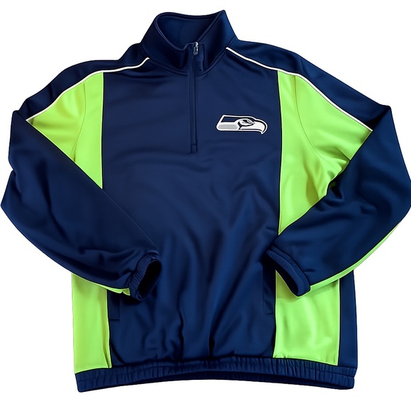 NFL Other - NFL Seattle Seahawks Quarter Zip Pullover Jacket Navy Blue Action Green Mens XXL